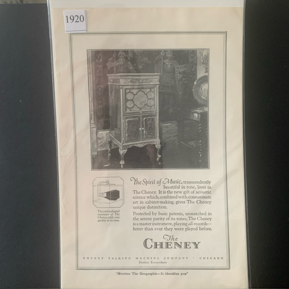Vintage 1920 The Cheney The Spirit of Music Ad Advertisement